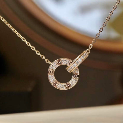 [ELAN LUXE]LOVE 7.6MM NECKLACE ROSE GOLD AND SILVER  FULL DIAMOND