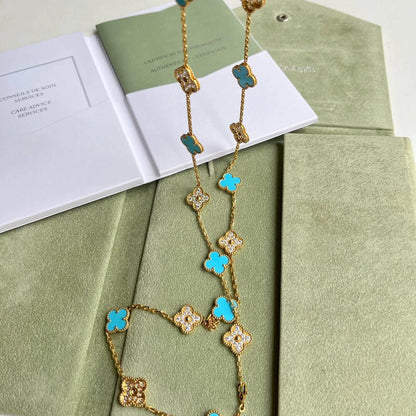 [ELAN LUXE]CLOVER 20 MOTIFS TURQUOISE DIAMOND NECKLACE