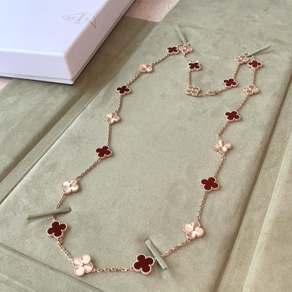 [ELAN LUXE]CLOVER 20 MOTIFS LASER CARNELIAN NECKLACE