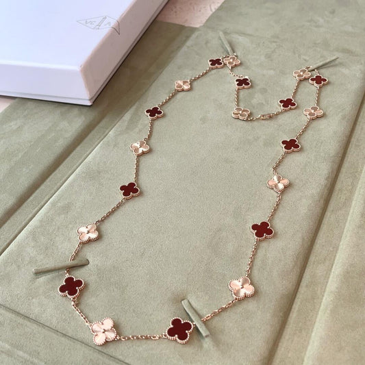 [ELAN LUXE]CLOVER 20 MOTIFS LASER CARNELIAN NECKLACE
