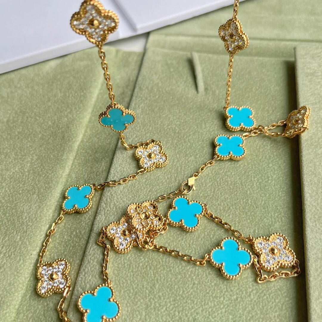 [ELAN LUXE]CLOVER 20 MOTIFS TURQUOISE DIAMOND NECKLACE