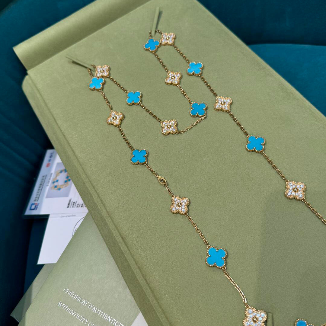 [ELAN LUXE]CLOVER 20 MOTIFS TURQUOISE DIAMOND NECKLACE