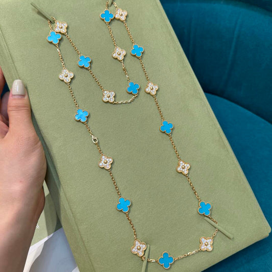 [ELAN LUXE]CLOVER 20 MOTIFS TURQUOISE DIAMOND NECKLACE
