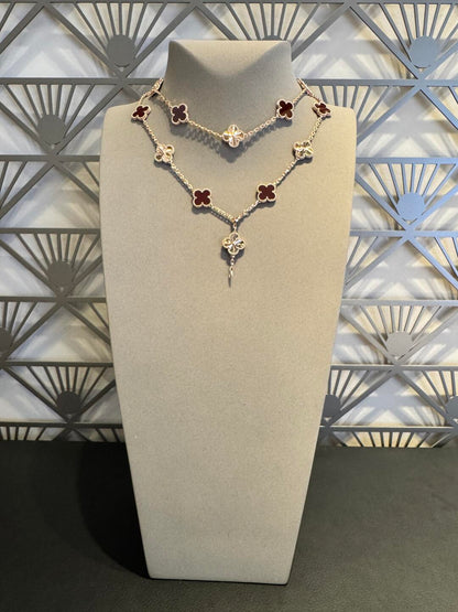 [ELAN LUXE]CLOVER 20 MOTIFS LASER CARNELIAN NECKLACE