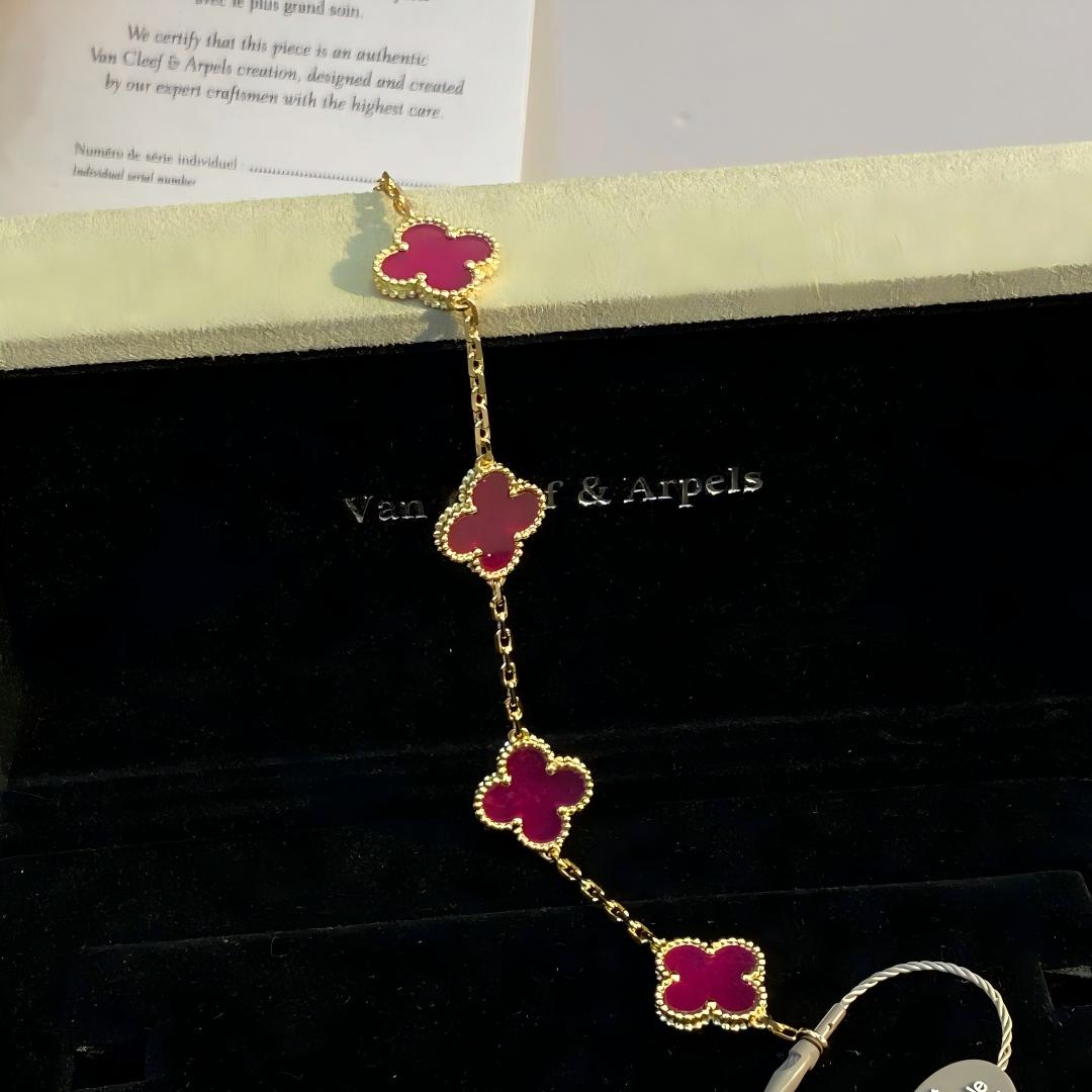[ELAN LUXE]CLOVER 5 MOTIFS PINK ENAMEL BRACELET