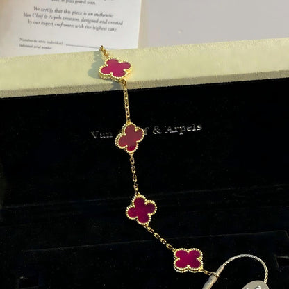 [ELAN LUXE]CLOVER 5 MOTIFS PINK ENAMEL BRACELET