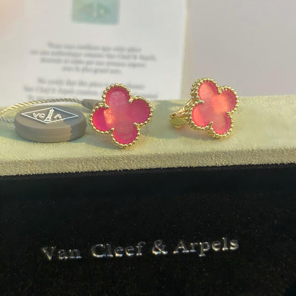 [ELAN LUXE]NEW CLOVER 1 MOTIF PINK ENAMEL STUD EARRINGS