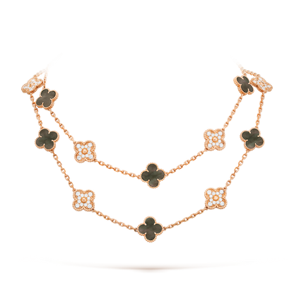 [ELAN LUXE]CLOVER 20 MOTIFS DARK MOP DIAMOND  NECKLACE
