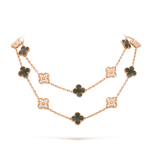 [ELAN LUXE]CLOVER 20 MOTIFS DARK MOP DIAMOND  NECKLACE