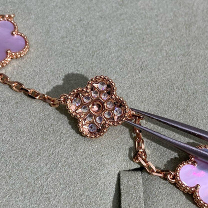 [ELAN LUXE]CLOVER 10 MOTIFS DIAMOND PINK MOP NECKLACE