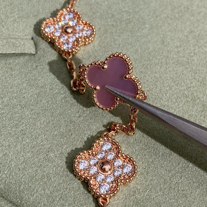 [ELAN LUXE]CLOVER 10 MOTIFS DIAMOND PINK MOP NECKLACE