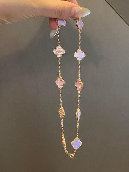 [ELAN LUXE]CLOVER 10 MOTIFS DIAMOND PINK MOP NECKLACE