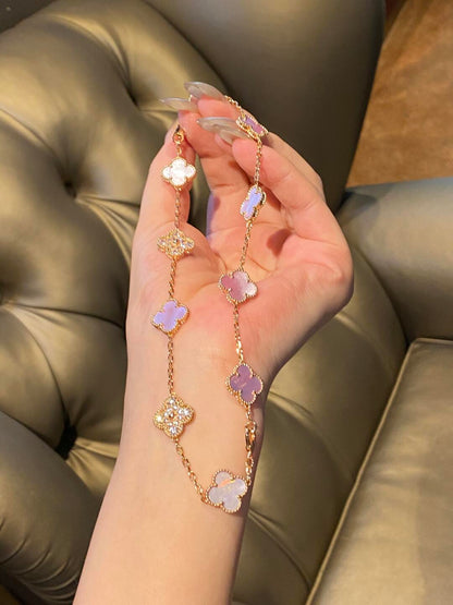 [ELAN LUXE]CLOVER 10 MOTIFS DIAMOND PINK MOP NECKLACE