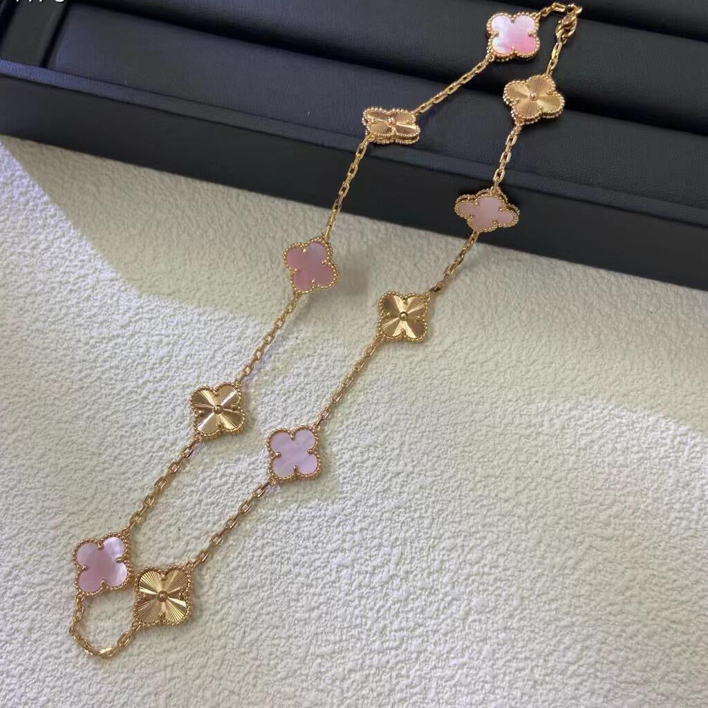 [ELAN LUXE]CLOVER 10 MOTIFS  LASER PINK MOP NECKLACE