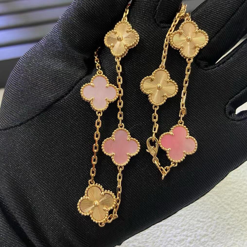[ELAN LUXE]CLOVER 10 MOTIFS  LASER PINK MOP NECKLACE