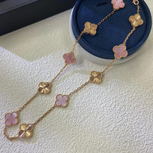 [ELAN LUXE]CLOVER 10 MOTIFS  LASER PINK MOP NECKLACE