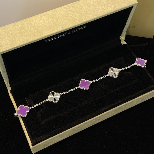 [ELAN LUXE]CLOVER  5 MOTIFS  PURPLE VIOLET BRACELET SILVER