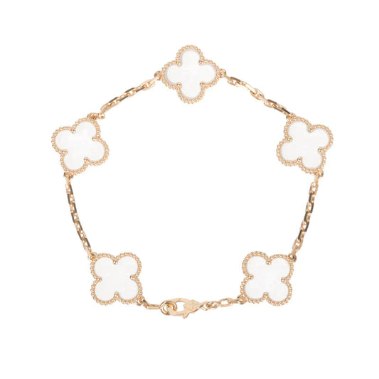 [ELAN LUXE]CLOVER 5 MOTIF ROCK CRYSTAL PINK GOLD BRACELET