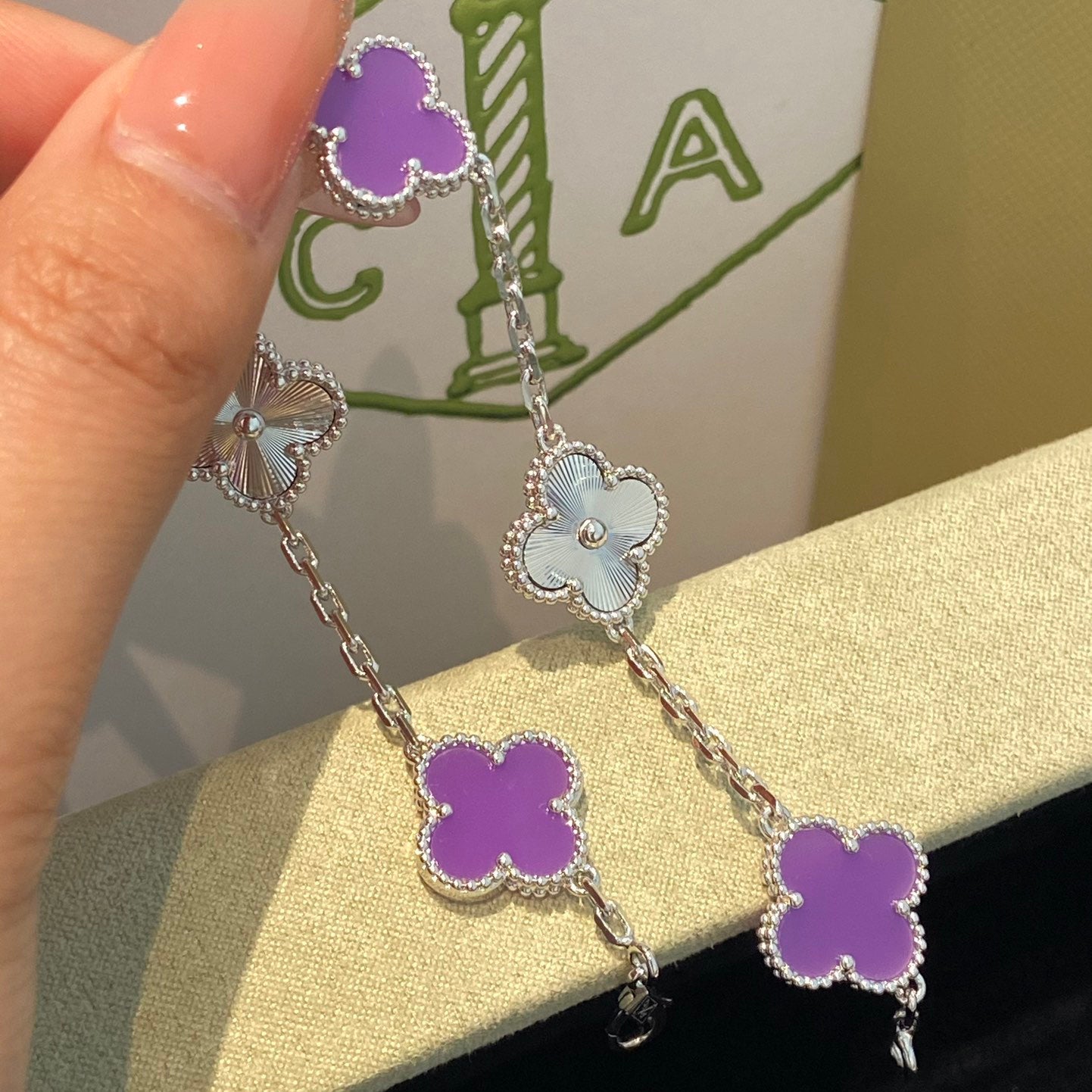 [ELAN LUXE]CLOVER  5 MOTIFS  PURPLE VIOLET BRACELET SILVER