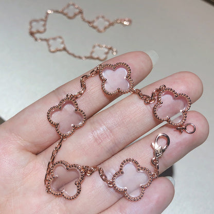 [ELAN LUXE]CLOVER 5 MOTIF ROCK CRYSTAL PINK GOLD BRACELET