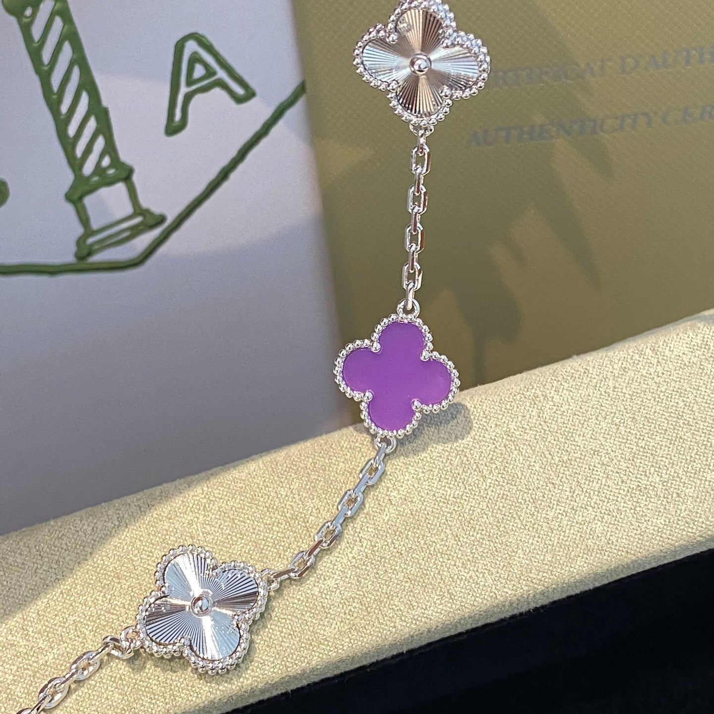 [ELAN LUXE]CLOVER  5 MOTIFS  PURPLE VIOLET BRACELET SILVER