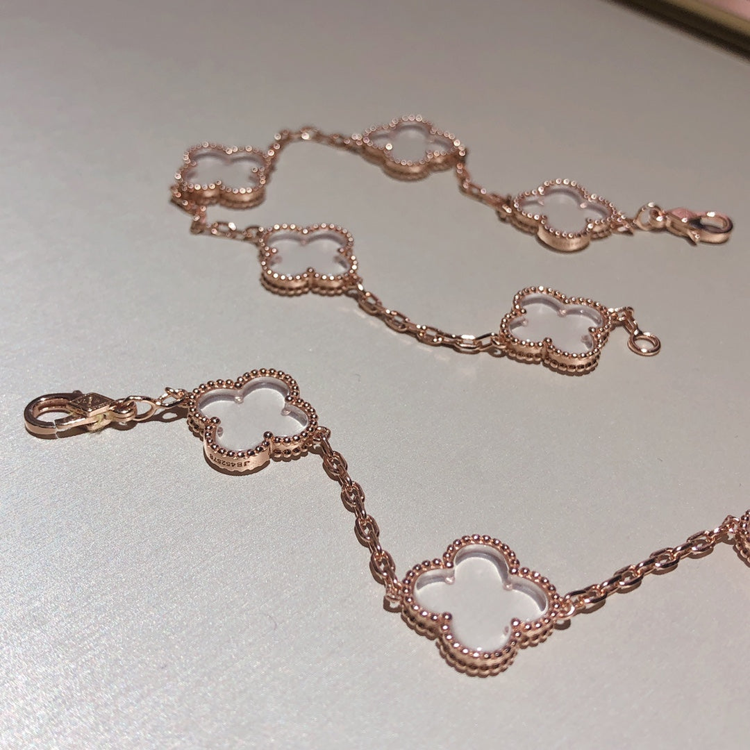 [ELAN LUXE]CLOVER 5 MOTIF ROCK CRYSTAL PINK GOLD BRACELET