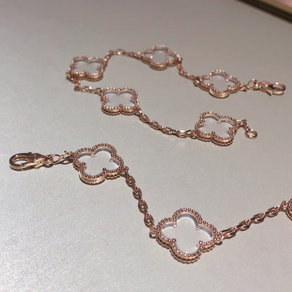 [ELAN LUXE]CLOVER 5 MOTIF ROCK CRYSTAL PINK GOLD BRACELET