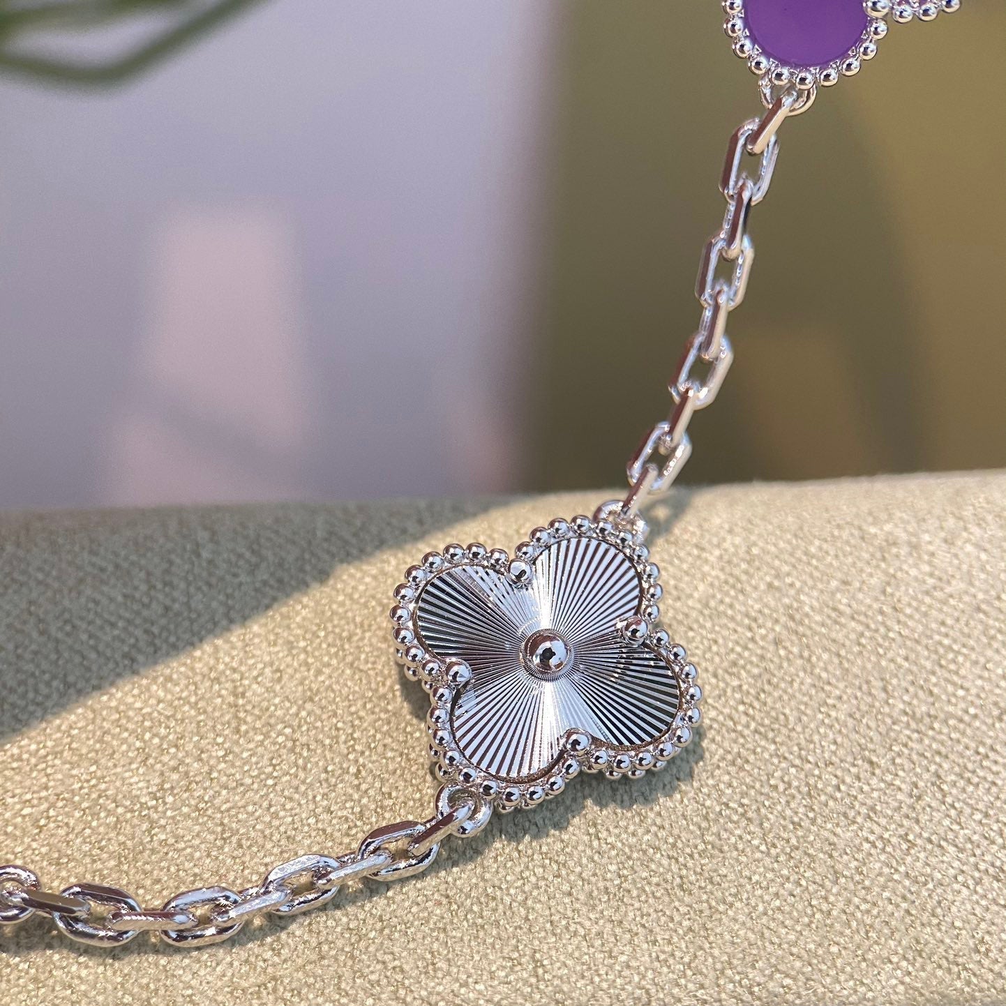 [ELAN LUXE]CLOVER  5 MOTIFS  PURPLE VIOLET BRACELET SILVER