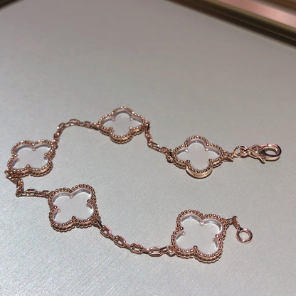 [ELAN LUXE]CLOVER 5 MOTIF ROCK CRYSTAL PINK GOLD BRACELET