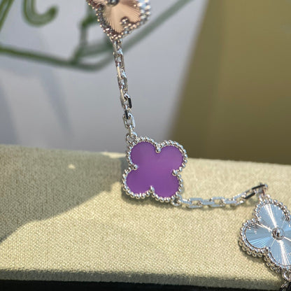 [ELAN LUXE]CLOVER  5 MOTIFS  PURPLE VIOLET BRACELET SILVER