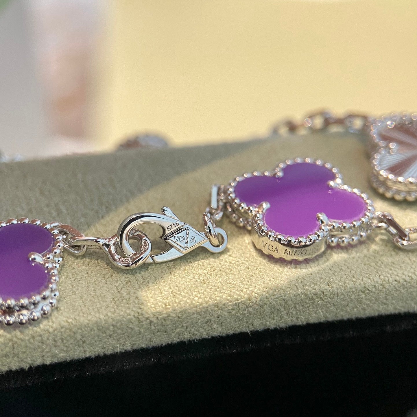 [ELAN LUXE]CLOVER  5 MOTIFS  PURPLE VIOLET BRACELET SILVER