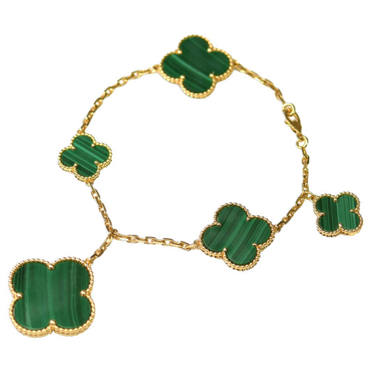 [ELAN LUXE]MAGIC CLOVER MALACHITE GOLD BRACELET 5 MOTIFS