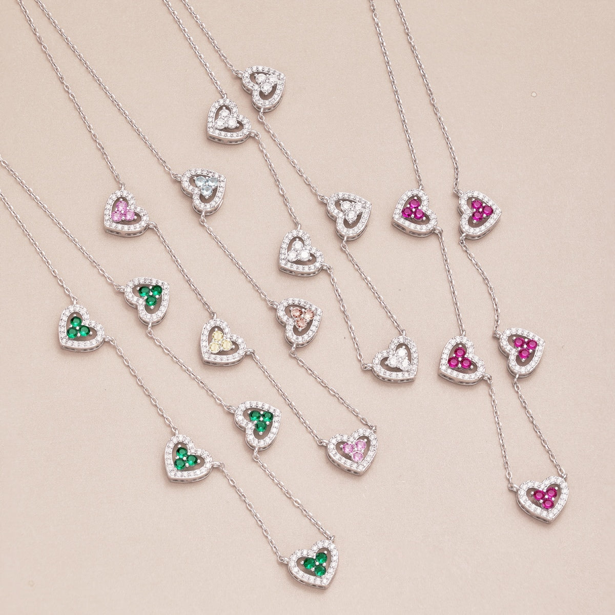 [ELAN LUXE]Sparkling Five Heart Necklace