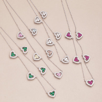 [ELAN LUXE]Sparkling Five Heart Necklace