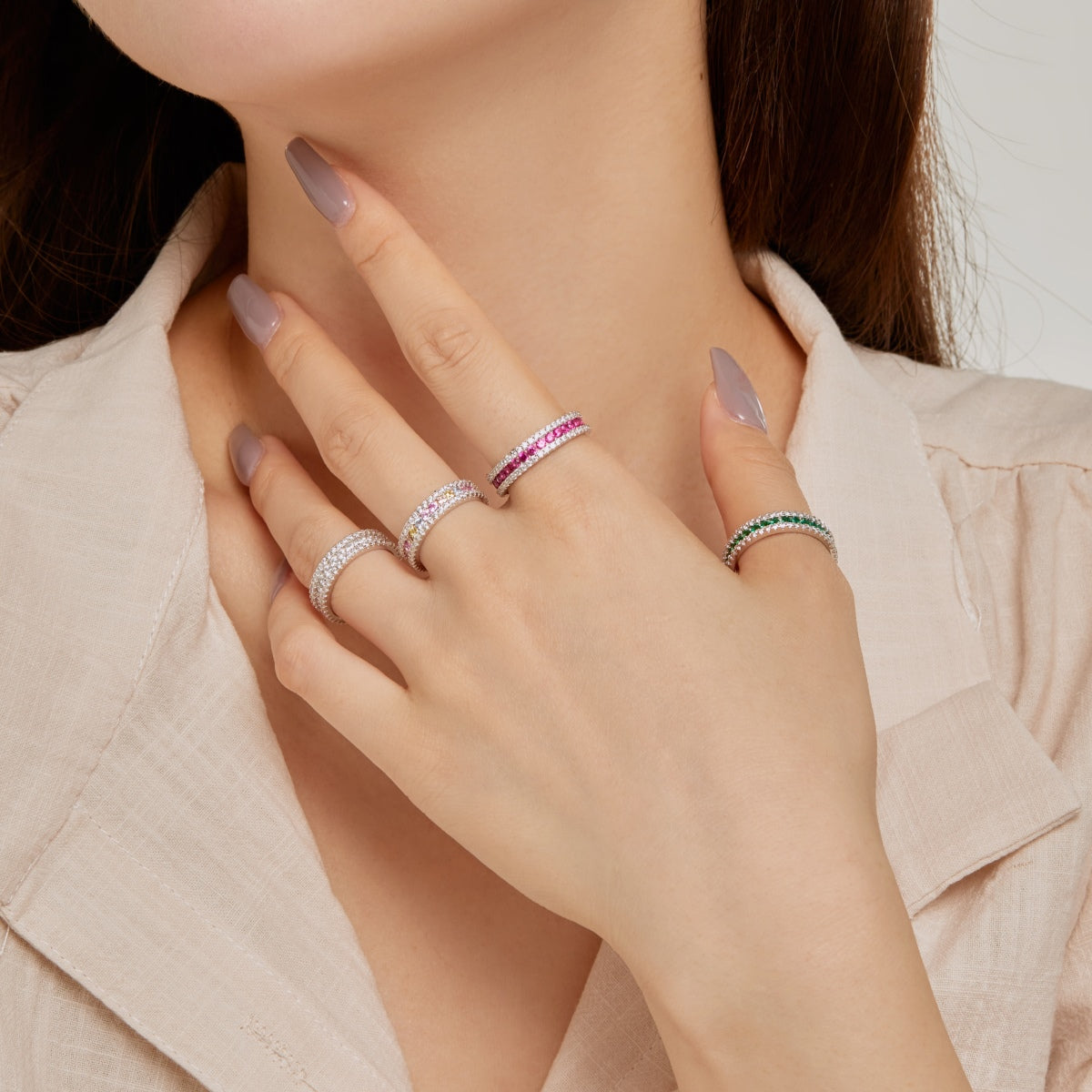 [ELAN LUXE]Delicate Colorful Round Cut Daily Ring