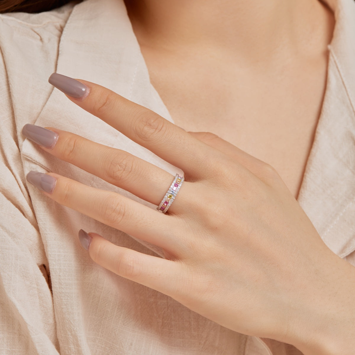 [ELAN LUXE]Delicate Colorful Round Cut Daily Ring