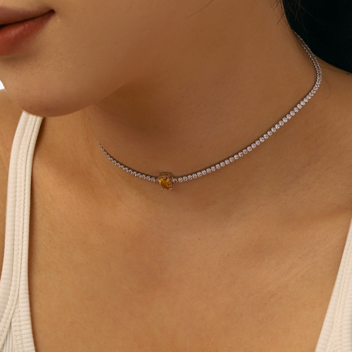 [ELAN LUXE]1.0 carat Unique Pear Cut Tennis Necklace