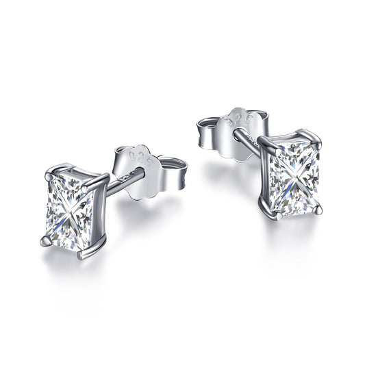 [ELAN LUXE]Stylish Shiny Rectangular Center Stone Stud Earrings