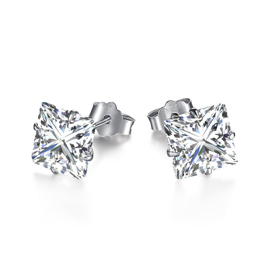 [ELAN LUXE]Stylish Shiny Square Center Stone Stud Earrings