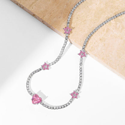[ELAN LUXE]Dazzling Pink Heart Flower Necklace