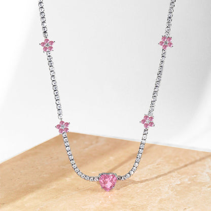 [ELAN LUXE]Dazzling Pink Heart Flower Necklace