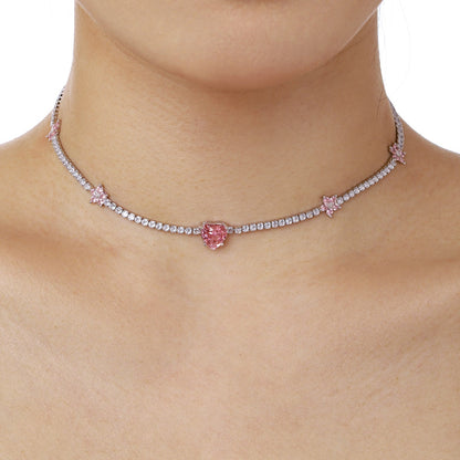 [ELAN LUXE]Dazzling Pink Heart Flower Necklace