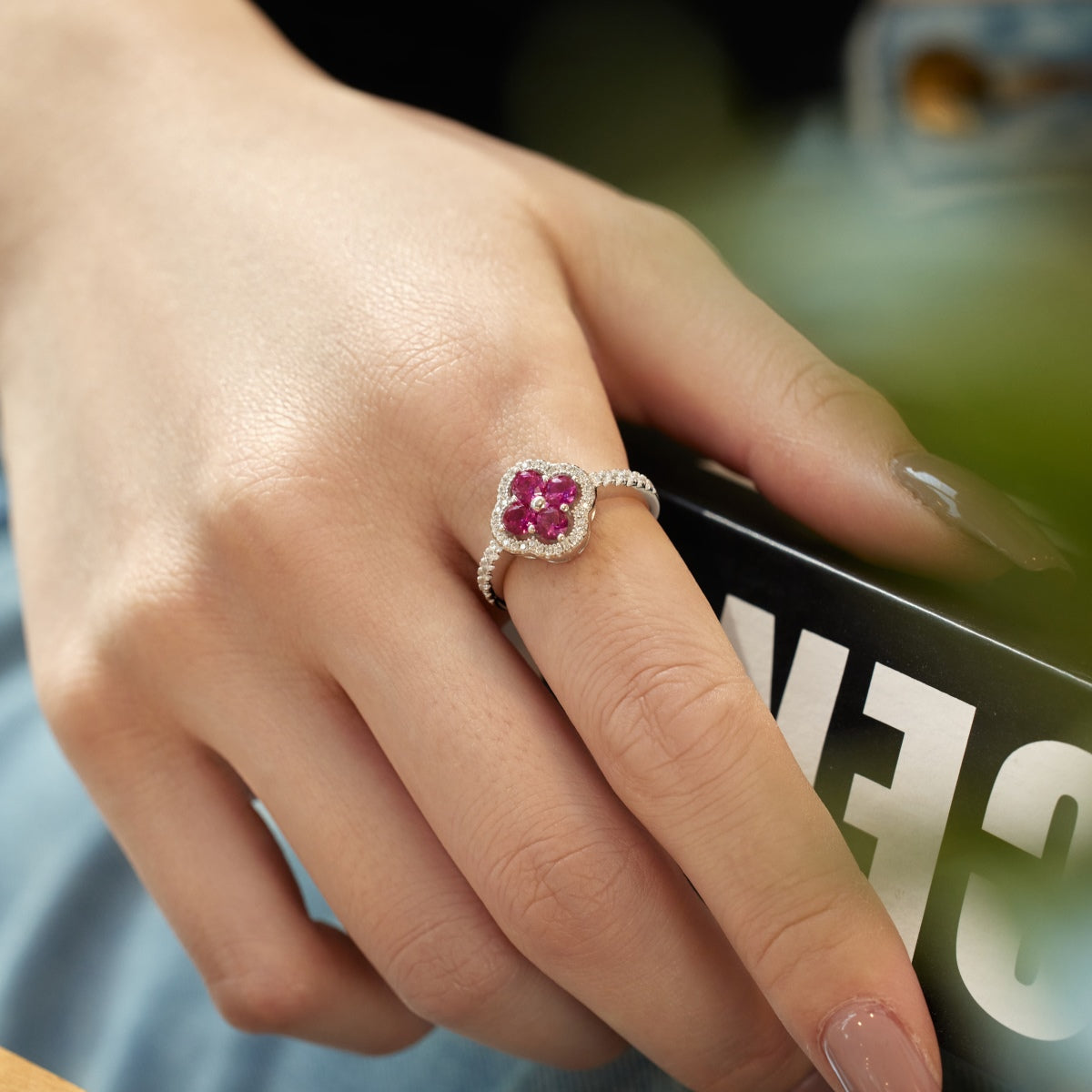 [ELAN LUXE]Four Leaf Clover Flower Design Ring