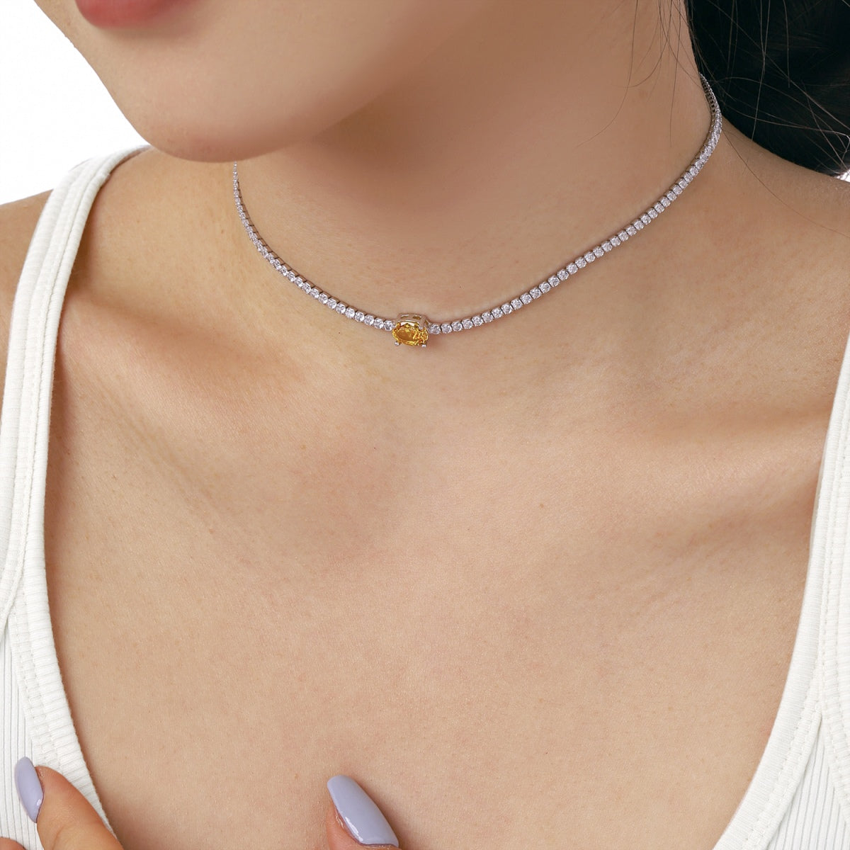 [ELAN LUXE]1.0 Carat Shining Oval Cut Necklace