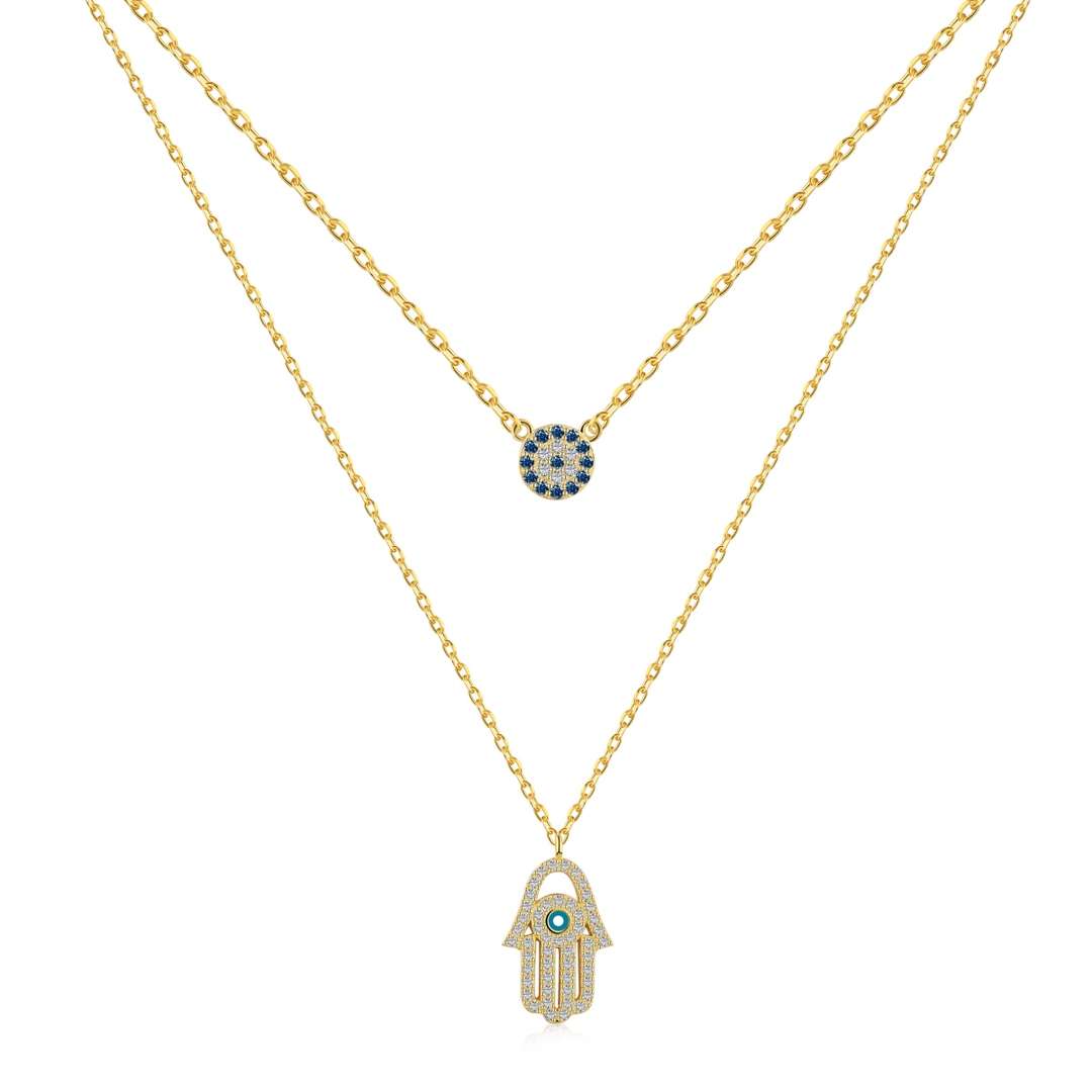 [ELAN LUXE]Demon Eye Hamsa Palm Necklace