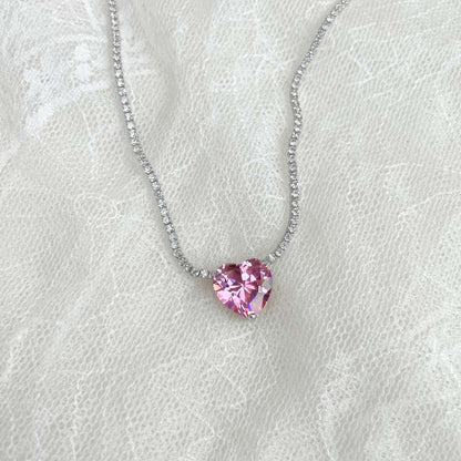[ELAN LUXE]8.0 Carat Versatile Colorful Sweet Heart-Shaped Tennis Necklace