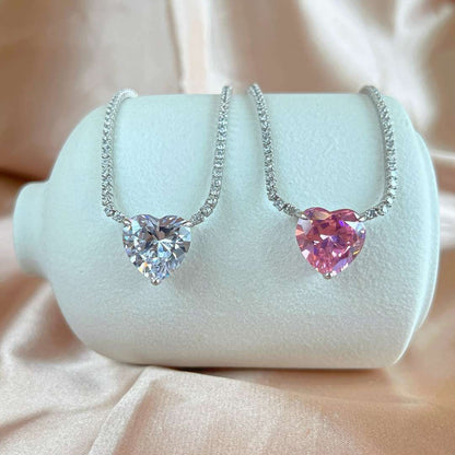 [ELAN LUXE]8.0 Carat Versatile Colorful Sweet Heart-Shaped Tennis Necklace