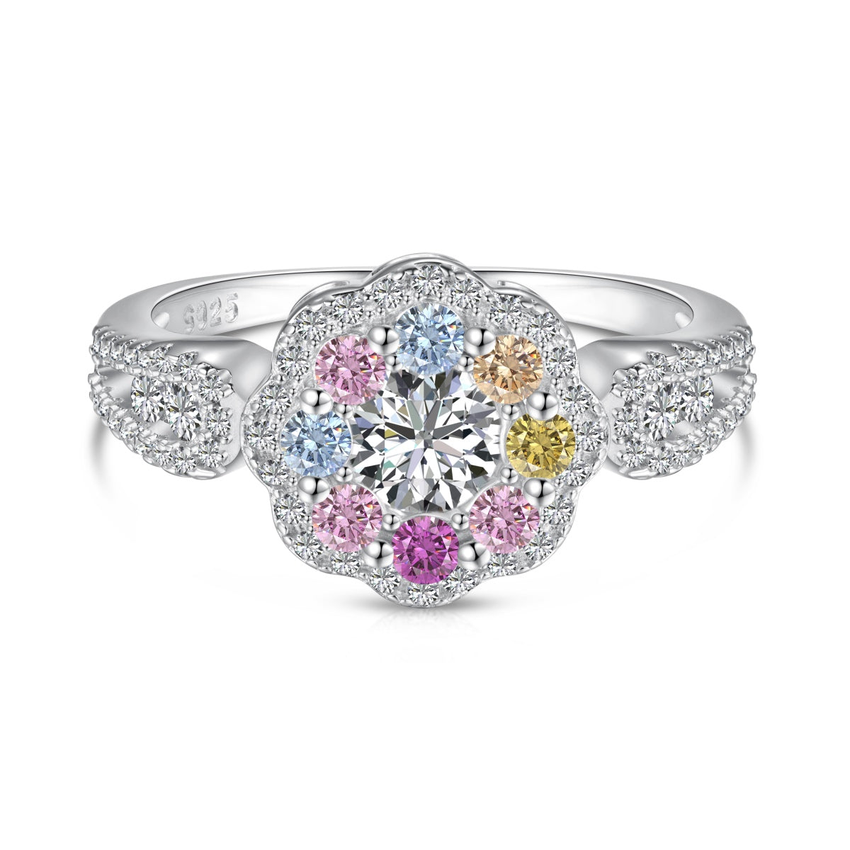 [ELAN LUXE]Delicate Colorful Round Cut Flower Shape Wedding Ring