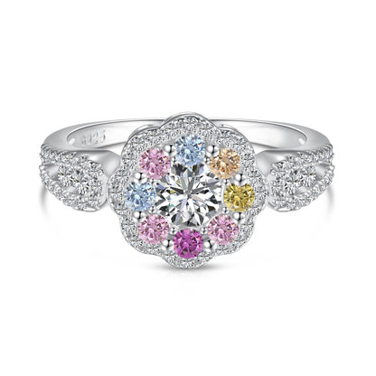 [ELAN LUXE]Delicate Colorful Round Cut Flower Shape Wedding Ring
