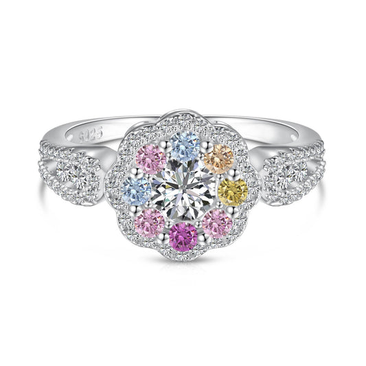 [ELAN LUXE]Delicate Colorful Round Cut Flower Shape Wedding Ring